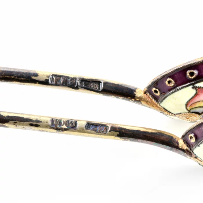 Paire de salières en argent emaille cloisonne 