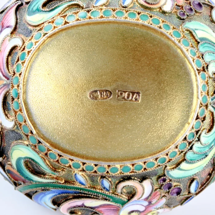Paire de salières en argent emaille cloisonne 