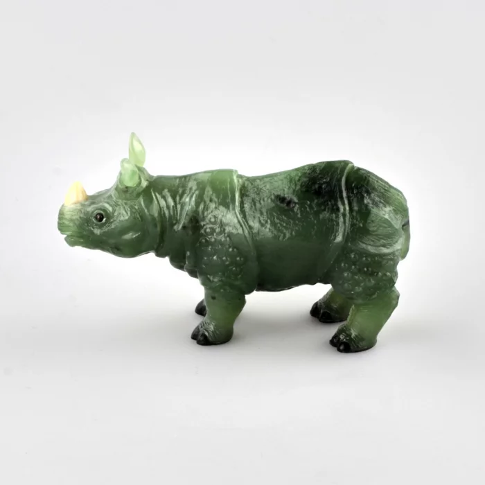 Stone-cut miniature Jade Rhinoceros in Faberge style 