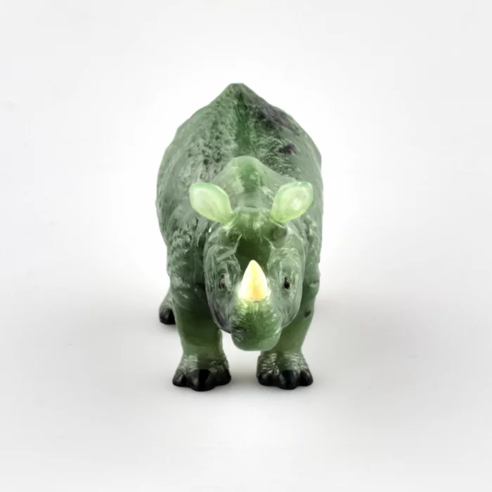 Stone-cut miniature Jade Rhinoceros in Faberge style 