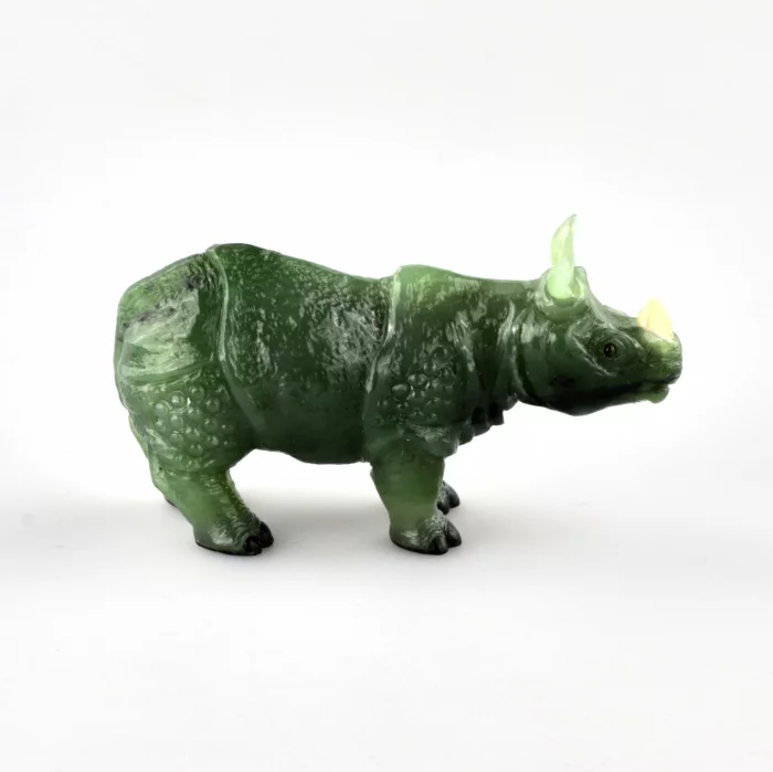 Stone-cut miniature Jade Rhinoceros in Faberge style 