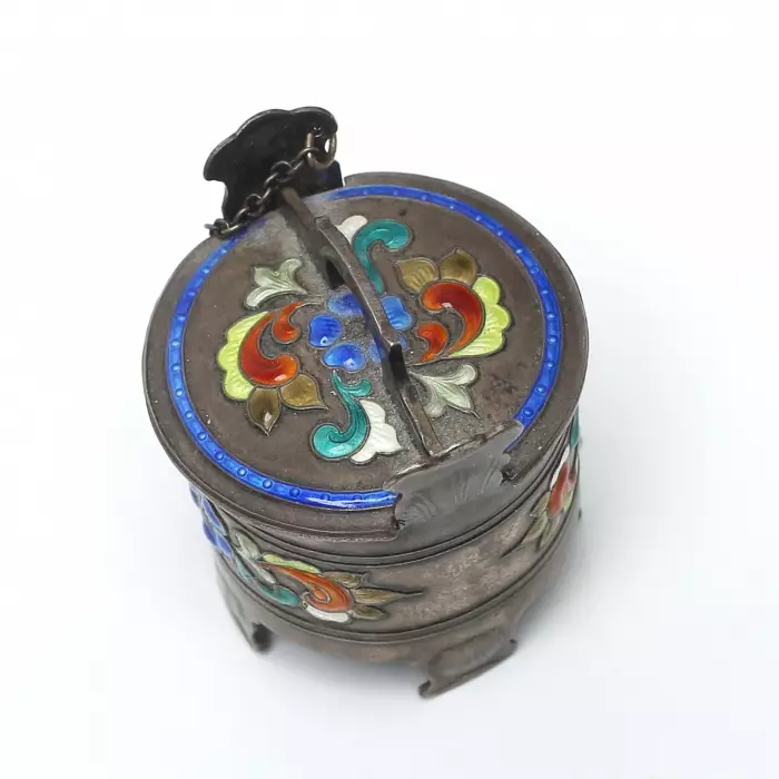 Miniature silver salt cellar with enamel. Øystein Balle, Norway. 