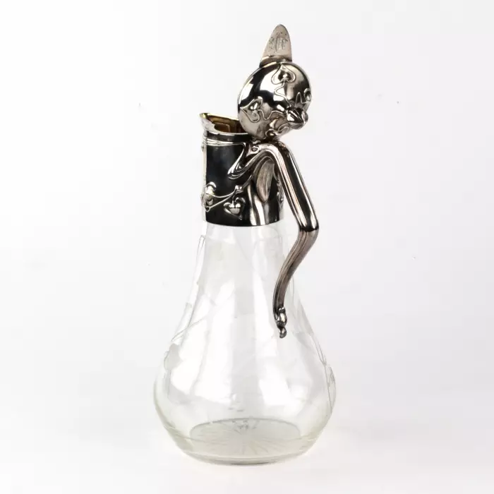 Pichet en argent français avec verre Art Nouveau, avec timbres dimportation de Riga. 
