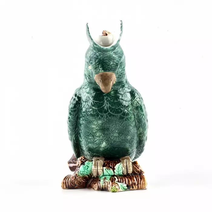 Parrot earthenware jug from the Kuznetsovs Tver factory.
