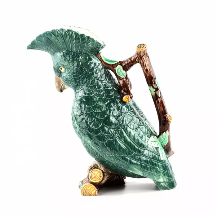 Parrot earthenware jug from the Kuznetsovs Tver factory.