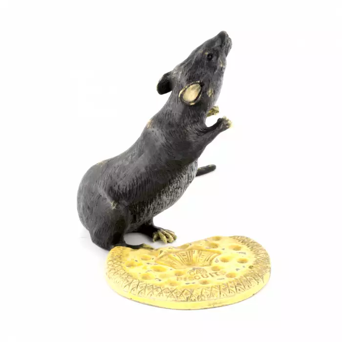 Vienna bronze miniature Rat with a biscuit. 