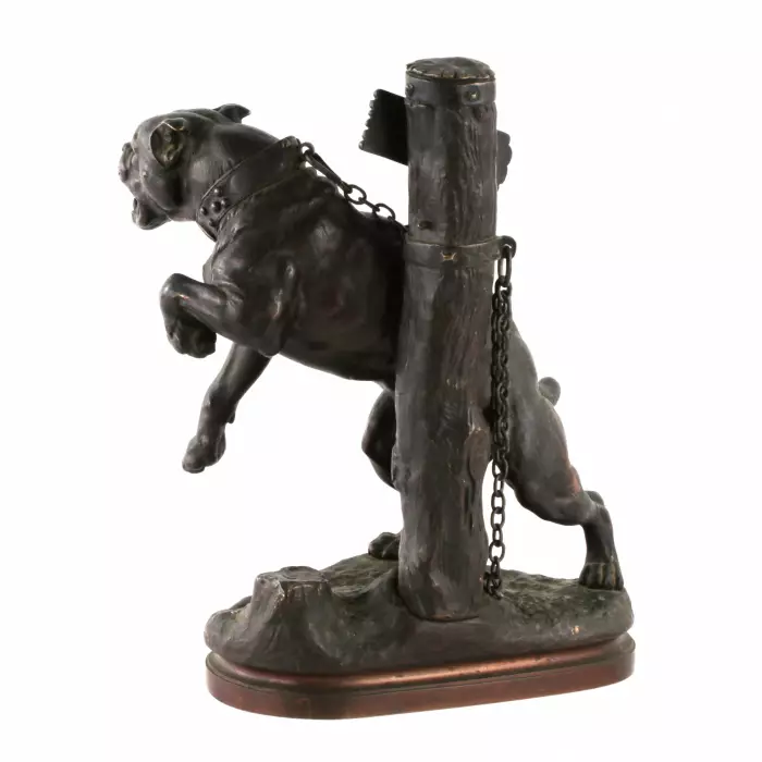 Charles Valton. Mastiff en bronze sur une chaîne. 