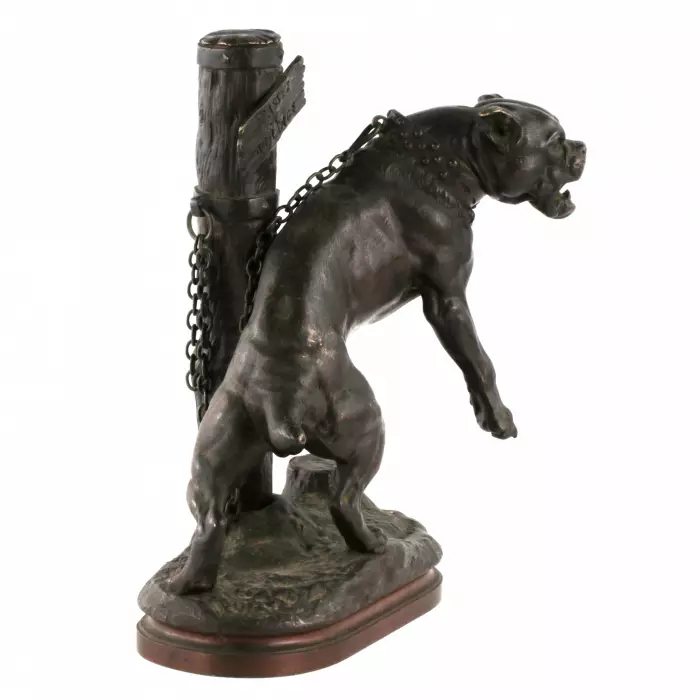 Charles Valton. Mastiff en bronze sur une chaîne. 
