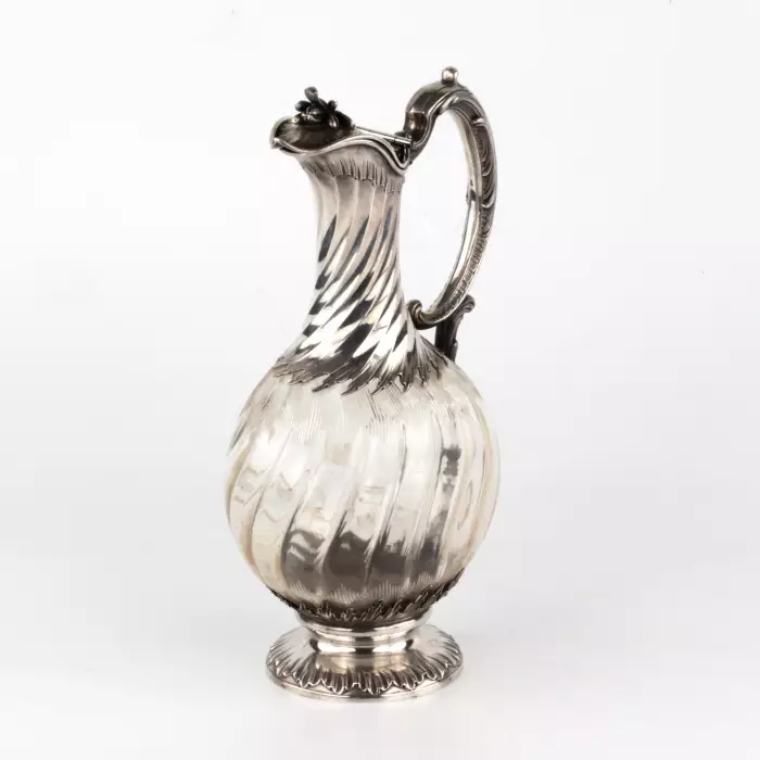 French wine jug made of glass, in silver. 