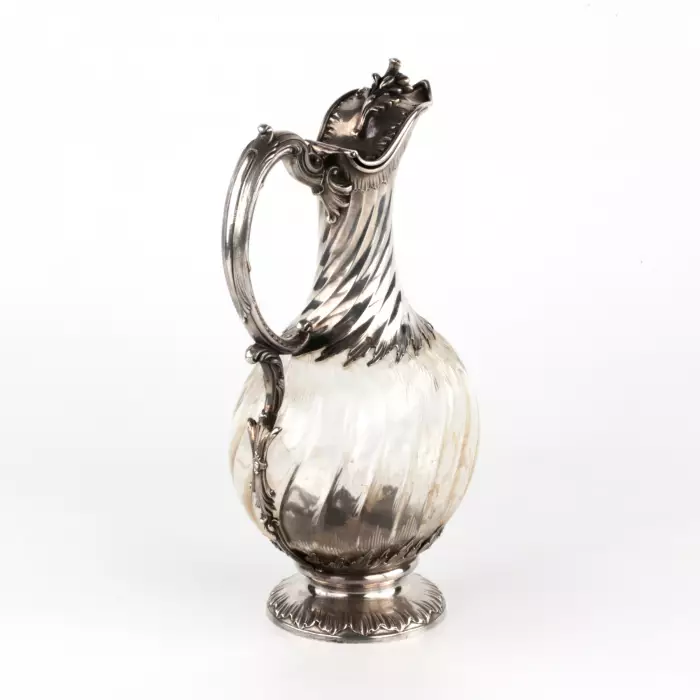 French wine jug made of glass, in silver. 