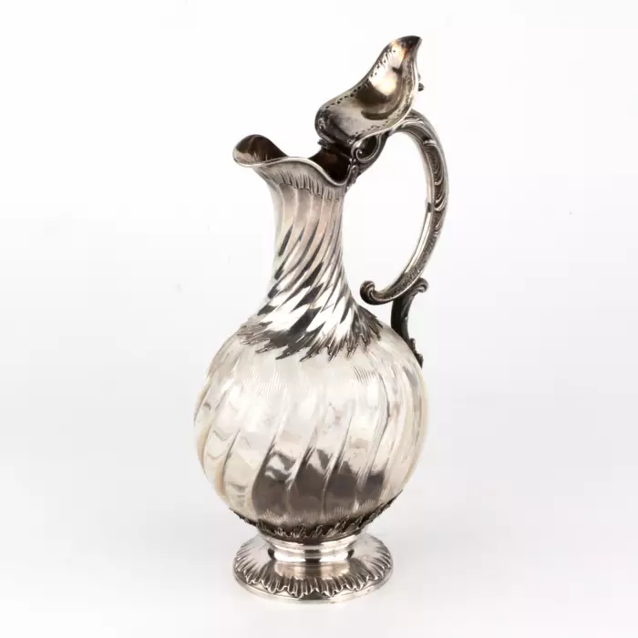 French wine jug made of glass, in silver. 
