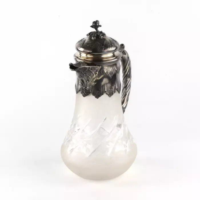 CARAFE À EAU EN ARGENT ET VERRE GRAVÉ. FRANCE. FIN DU XIXe SIÈCLE