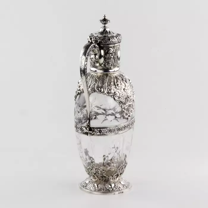 Magnifique carafe à vin en argent avec cristal anglais. Charles Ewdards, Londres 1895. 