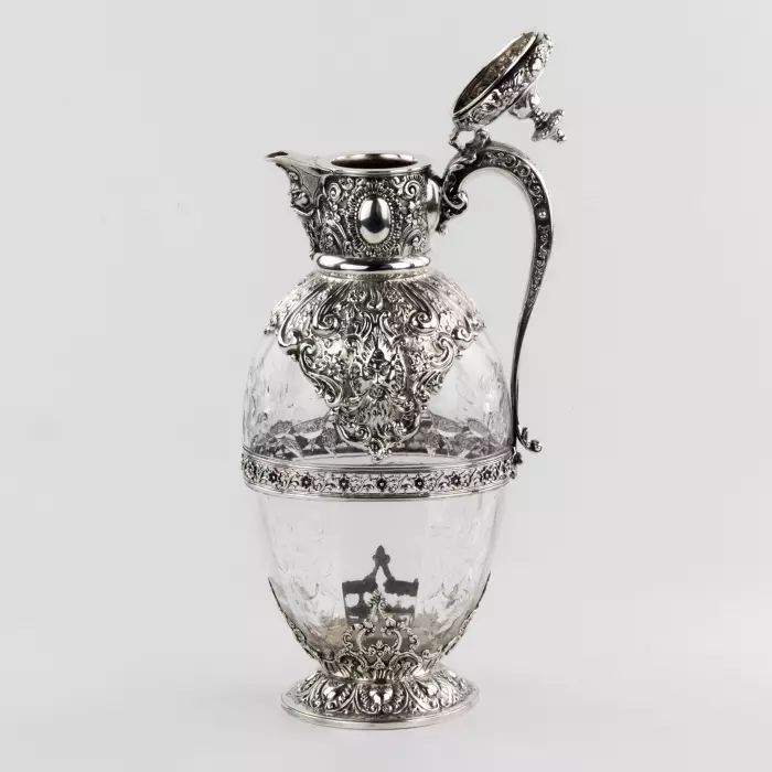 Magnifique carafe à vin en argent avec cristal anglais. Charles Ewdards, Londres 1895. 