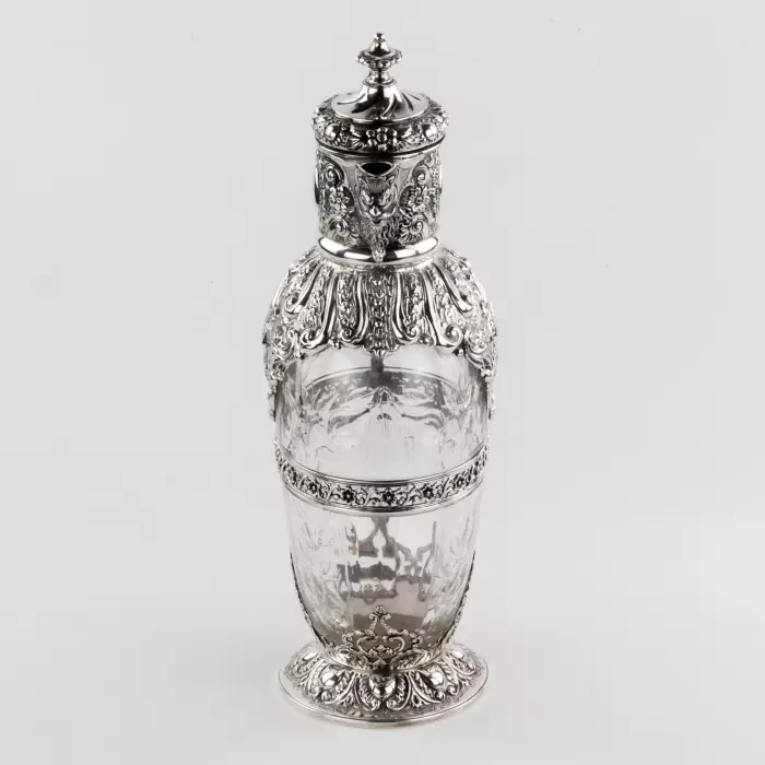 Magnifique carafe à vin en argent avec cristal anglais. Charles Ewdards, Londres 1895. 