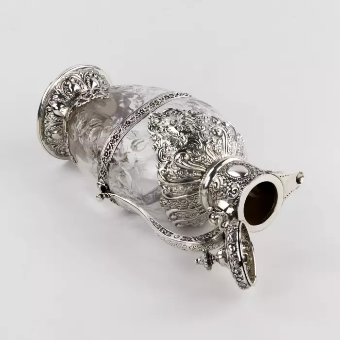 Magnifique carafe à vin en argent avec cristal anglais. Charles Ewdards, Londres 1895. 
