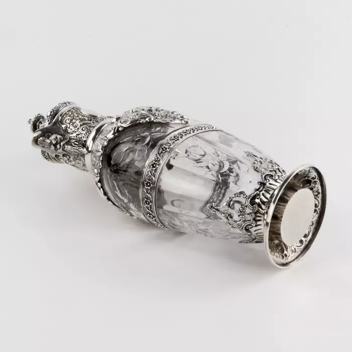 Magnifique carafe à vin en argent avec cristal anglais. Charles Ewdards, Londres 1895. 
