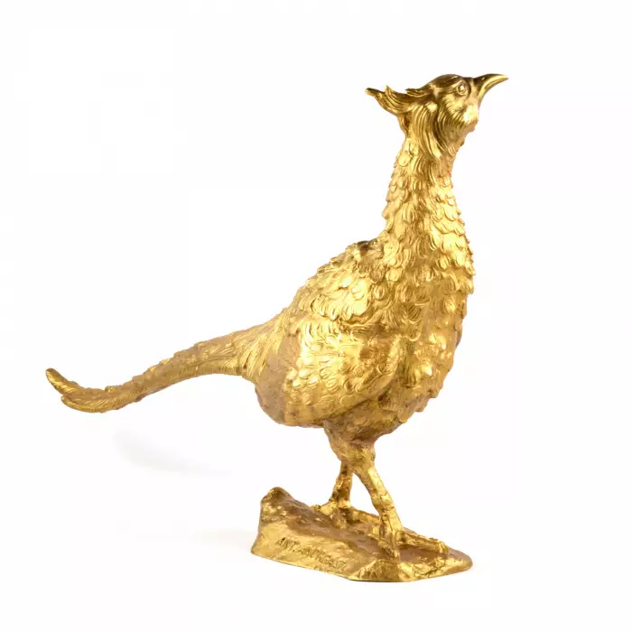 Faisan en bronze dore. 