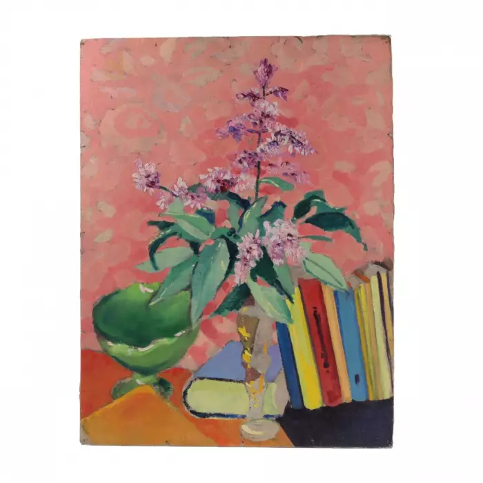 Nature morte avec une fleur et des livres. Zigfrīds Vēžnieks.