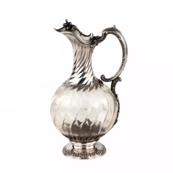 French wine jug made of glass, in silver. 