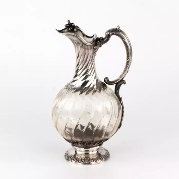 French wine jug made of glass, in silver. 