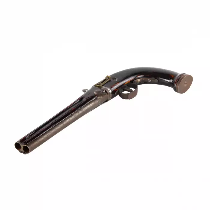 Large double-barreled pistol with rolling barrels. 