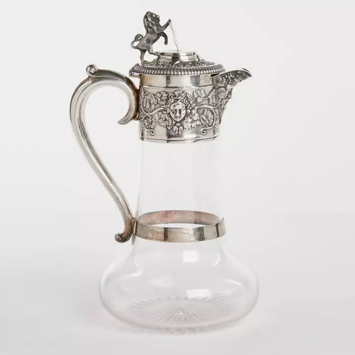 SILVER CLARET JUG WITH GLASS LINER. HORACE WOODWARD & HUGH TAYLOR. LONDON, 1893