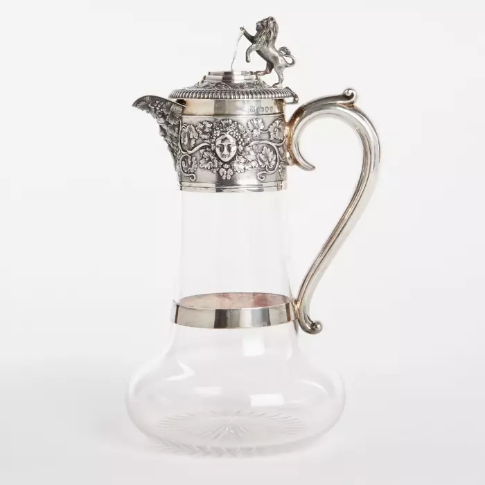 SILVER CLARET JUG WITH GLASS LINER. HORACE WOODWARD & HUGH TAYLOR. LONDON, 1893