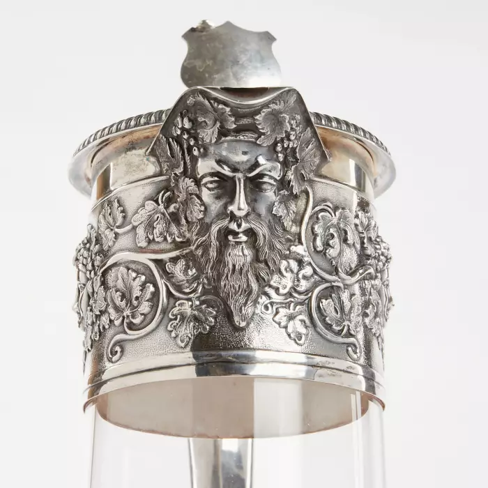 SILVER CLARET JUG WITH GLASS LINER. HORACE WOODWARD & HUGH TAYLOR. LONDON, 1893
