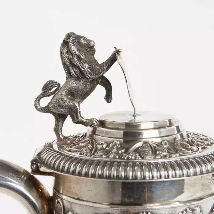 SILVER CLARET JUG WITH GLASS LINER. HORACE WOODWARD & HUGH TAYLOR. LONDON, 1893
