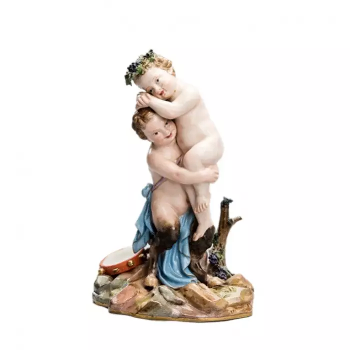Porcelain group Satyr and Dionysus. Meissen 19th century. 