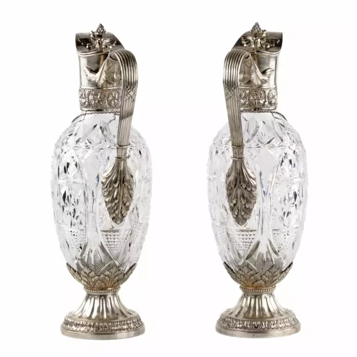 Paire de cruches Faberge de luxe. Cristal en argent. 
