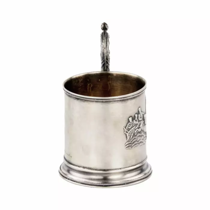 Dessous de verre en argent avec une troïka. Ivan Khlebnikov. 