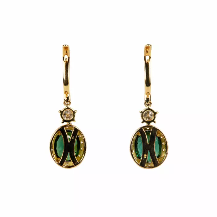 Gold earrings with tourmaline and diamonds. 