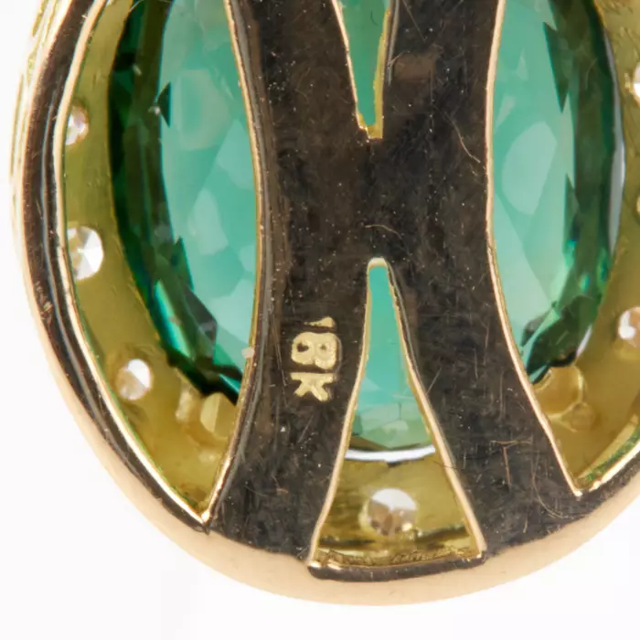 Gold earrings with tourmaline and diamonds. 