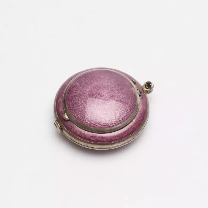 SILVER BEAUTY-PATCH BOX PENDANT WITH GUILLOCHÉ ENAMEL AND MIRROR