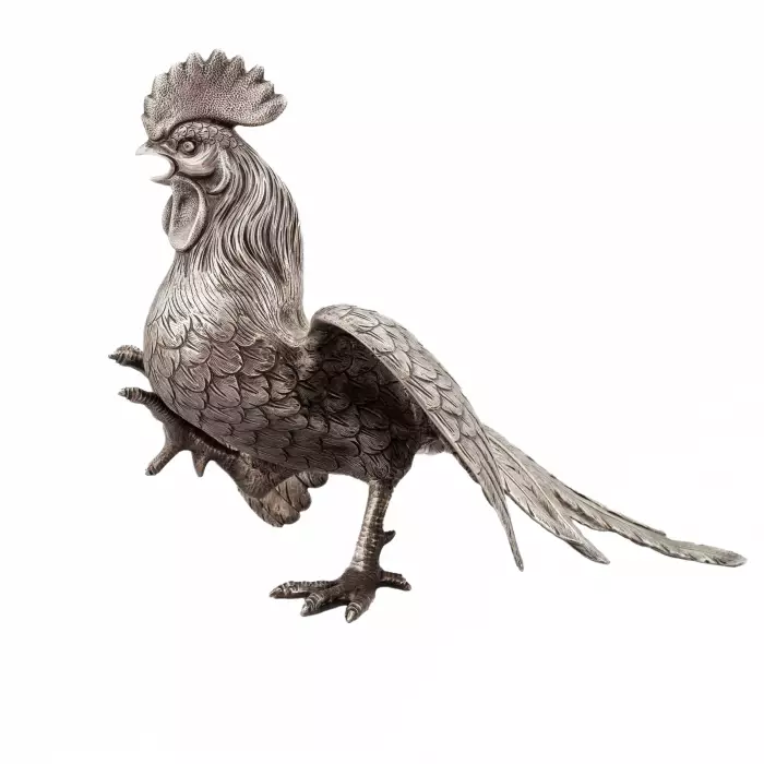 Coq de combat. Statuette en argent. Le Portugal. 