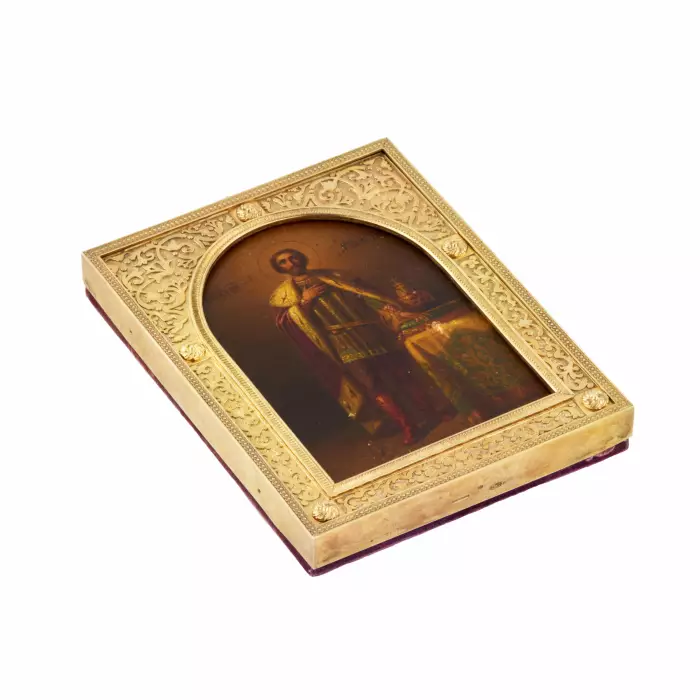 Icône du saint prince Alexandre Nevsky, dans un cadre en argent, entreprise de Vladimirov. 