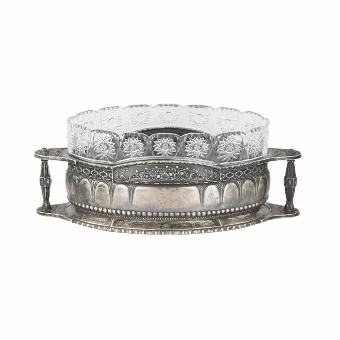 Vase à fruits, debut XXe siècle, cristal en argent. 