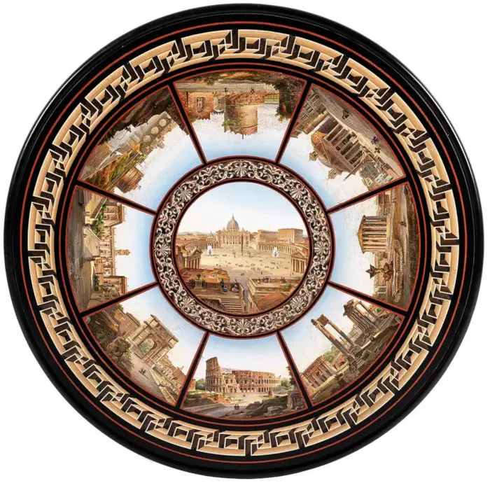 Magnifique tableau de travail italien avec micromosaïques et vues de Rome. Italie.1870 
