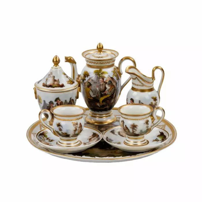 Service tête-à-tête en porcelaine française, XIXe siècle. 