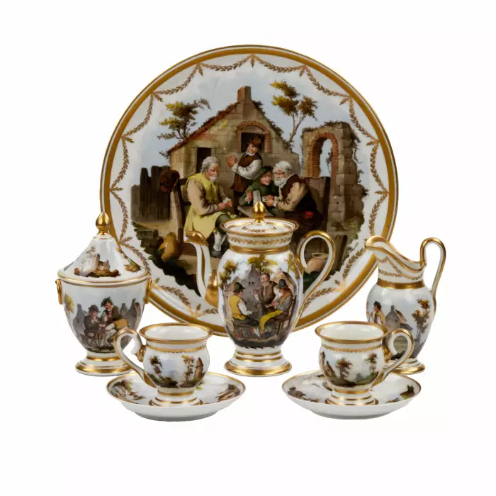 Service tête-à-tête en porcelaine française, XIXe siècle. 