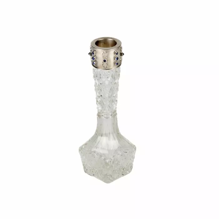 RUSSIAN ROCK CRYSTAL SOLIFLEUR VASE WITH SILVER MOUNT. ST PETERSBURG, TURN OF THE 20TH CENTURY