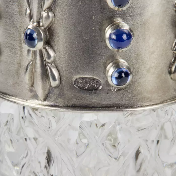 RUSSIAN ROCK CRYSTAL SOLIFLEUR VASE WITH SILVER MOUNT. ST PETERSBURG, TURN OF THE 20TH CENTURY