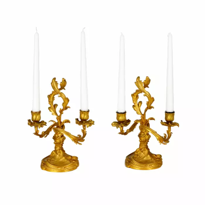 Pair of bronze candlesticks. 19th century. 
