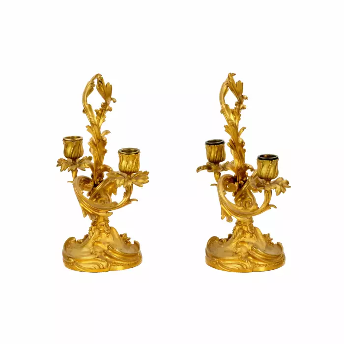 Pair of bronze candlesticks. 19th century. 