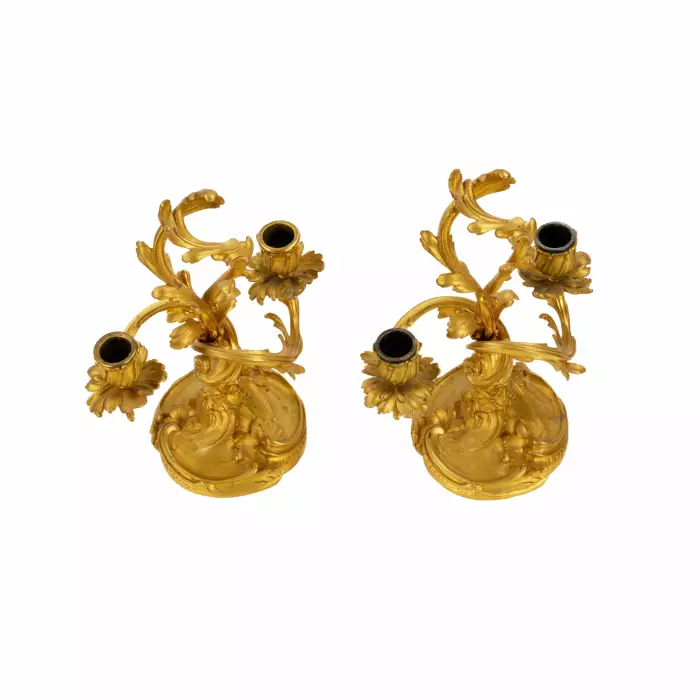 Pair of bronze candlesticks. 19th century. 