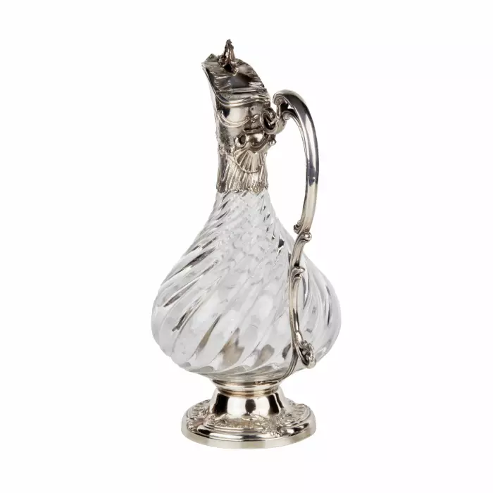 Pichet à vin français. Verre en argent. 