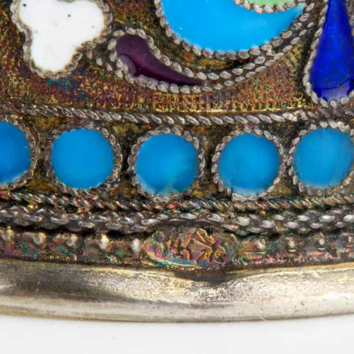 Russe, rond de serviette en argent, email cloisonne. 