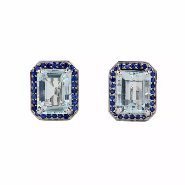 Dames spectaculaires serties d`or blanc avec des aigues-marines, des saphirs et des diamants. 